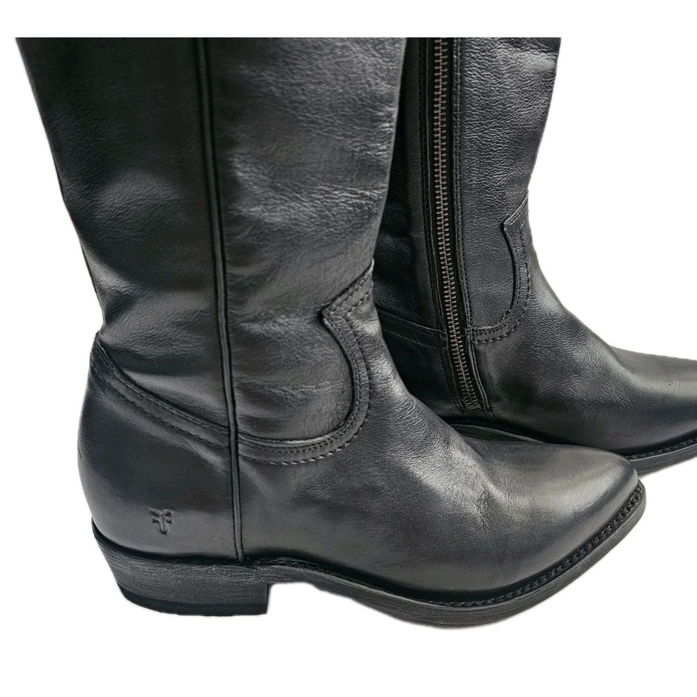 FRYE Carson Campus Zip Black Leather Boots Womens 8B 3470809-BLK Western Tall - Picture 3 of 8
